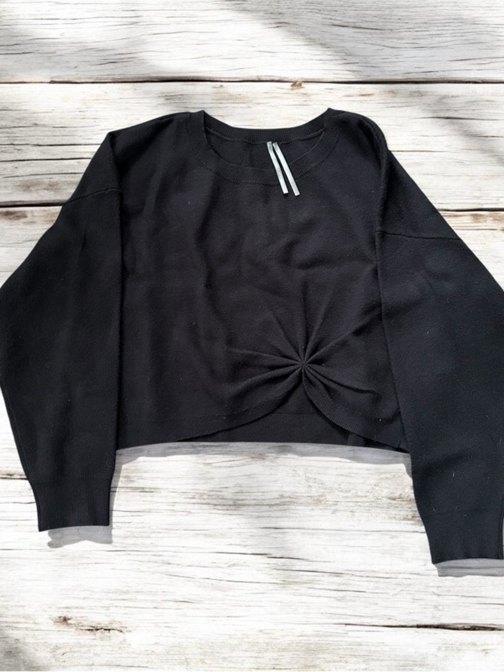 Anthropologie Black Twist-Front Cropped Sweater
